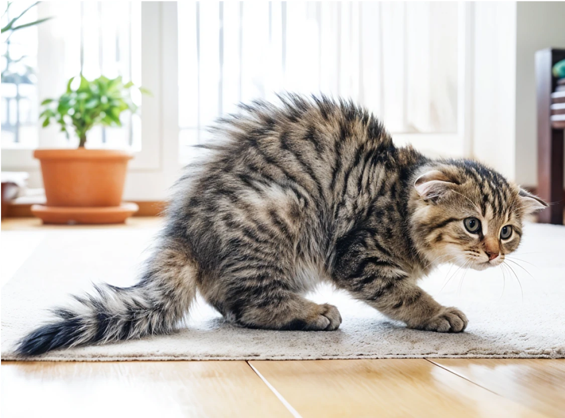 Stressed cat crouching